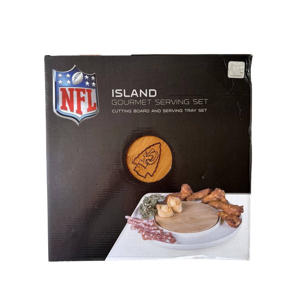 NFL Kansas City Chiefs Bamboo Wood On Porcelain Tray Gourmet Serving Set NEW